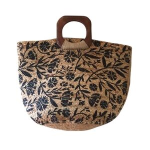Anthropologie Antik Kraft Dominique Jute Wood Handle Tote Bag